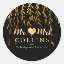 PixDezine Willow葉の/フェイク金ゴールド/DIYの背景 ラウンドシール