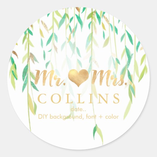 PixDezine Willow葉の/フェイク金ゴールド/DIYの背景 ラウンドシール (正面)