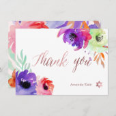 PixDezinesありがとう/フローラ/水彩/バラ サンキューカード (正面/裏面)