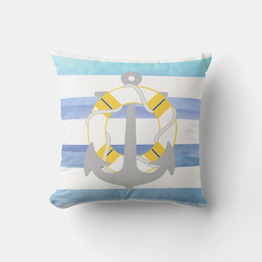 PixDezinesいかり航海の/海/波/水色 クッション (正面)