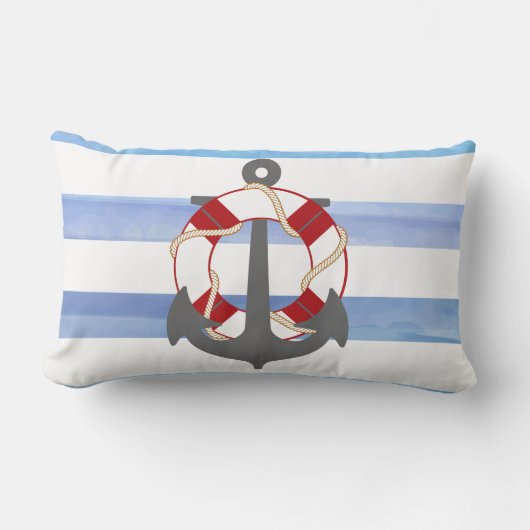 PixDezinesいかり航海の/海/波/水色 ランバークッション (正面)