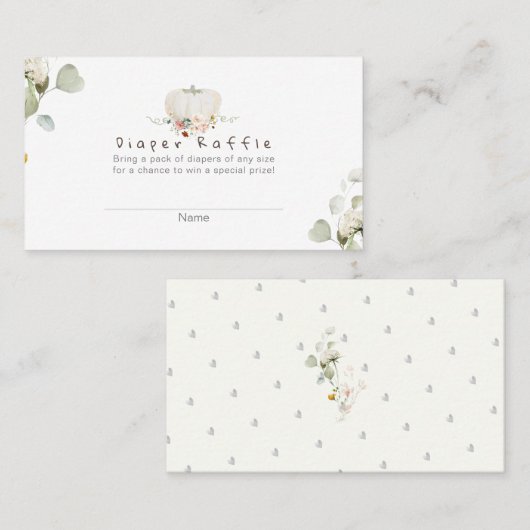 PixDezinesおむつラッフル、水彩ホワイトカボチャ プレイスカード (正面/裏面)