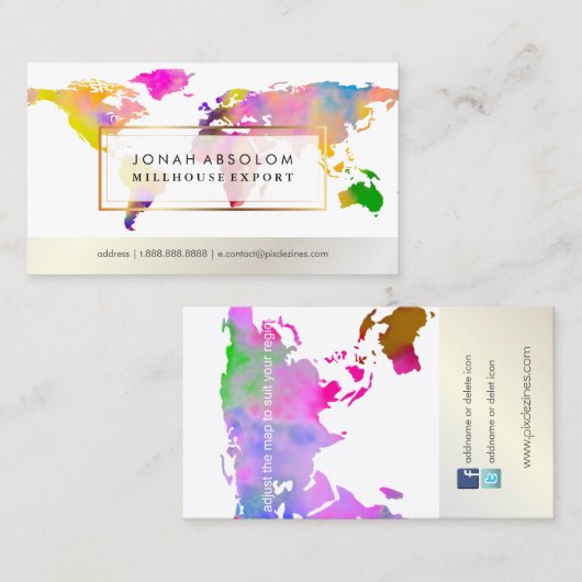 PixDezinesがグローバル/水色のワードマップに移動 名刺 (正面/裏面)