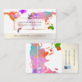 PixDezinesがグローバル/水色のワールドマップに移動 名刺 (正面/裏面)