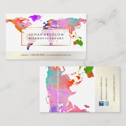 PixDezinesがグローバル/水色のワールドマップに移動 名刺 (正面/裏面)