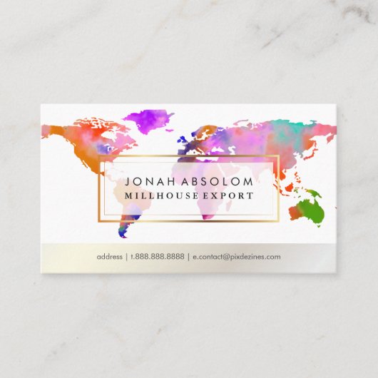 PixDezinesがグローバル/水色のワールドマップに移動 名刺 (正面)