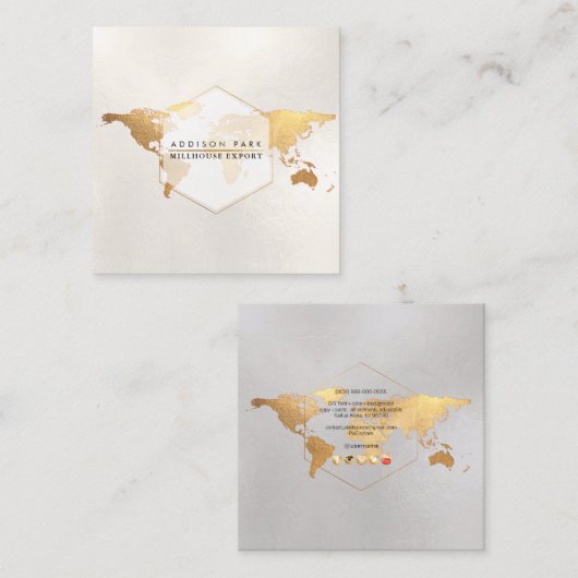 PixDezinesがグローバル/金ゴールドのワードマフェイクップに移動中 スクエア名刺 (正面/裏面)