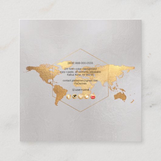 PixDezinesがグローバル/金ゴールドのワードマフェイクップに移動中 スクエア名刺 (裏面)