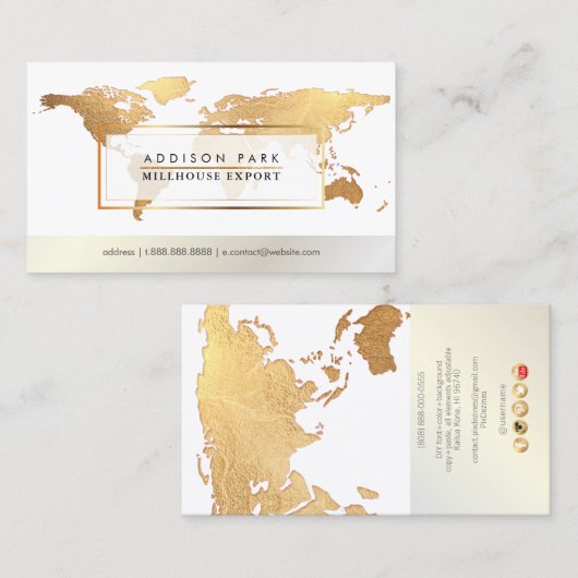 PixDezinesがグローバル/金ゴールドのワードマフェイクップに移動中 名刺 (正面/裏面)