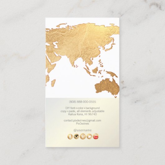 PixDezinesがグローバル/金ゴールドのワードマフェイクップに移動中 名刺 (裏面)