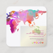 PixDezinesが世界に展開/水彩世界地図 スクエア名刺 (裏面)