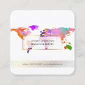 PixDezinesが世界に展開/水彩世界地図 スクエア名刺 (正面)