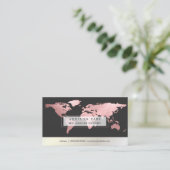 PixDezinesが世界に進出/偽ローズゴールドの世界地図ワードマップ 名刺 (スタンド正面)