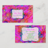 PixDezinesが描いた孔雀/ホットピンク 名刺 (正面/裏面)