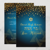PixDezinesが輝くゴールド / バー・ミッツヴァ / DIY ティール 招待状 (正面/裏面)