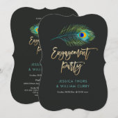 PixDezinesきらめくPeacock Fethere/婚約 招待状 (正面/裏面)