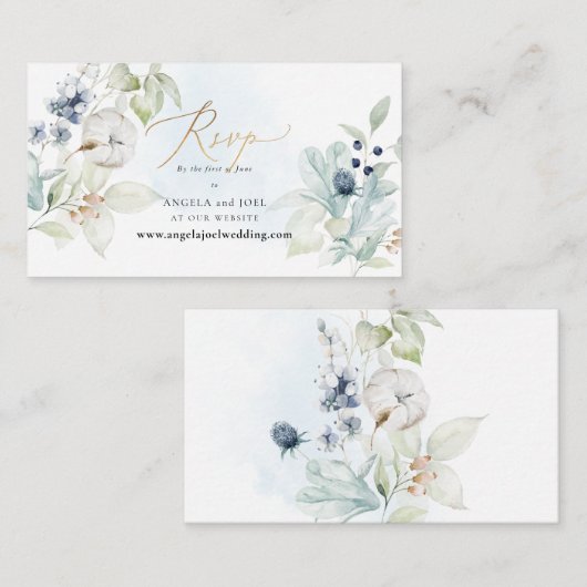 PixDezinesくもの巣RSVPダスティブルーウィンターコットン エンクロージャーカード (正面/裏面)