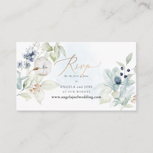 PixDezinesくもの巣RSVPダスティブルーウィンターコットン エンクロージャーカード (正面)