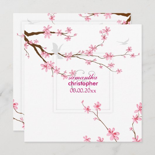 PixDezinesさくらんぼの花/暗い背景 招待状 (正面/裏面)