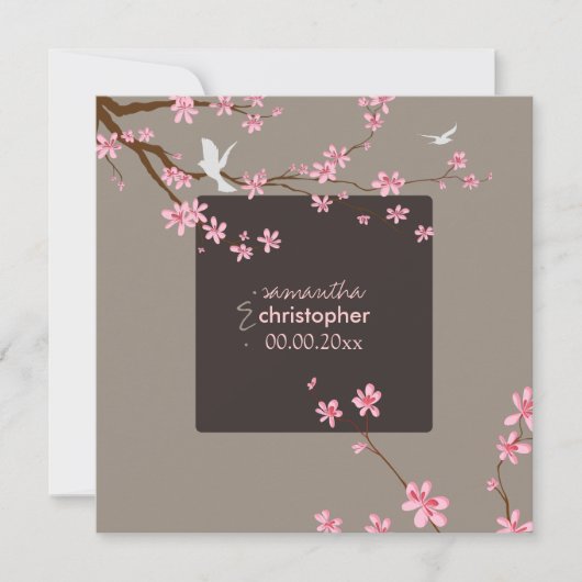 PixDezinesさくらんぼの花/赤の背景色 招待状 (正面)