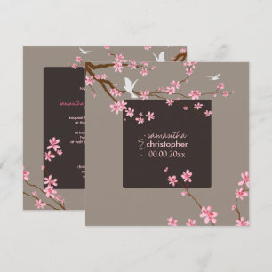PixDezinesさくらんぼの花/赤の背景色 招待状