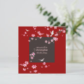 PixDezinesさくらんぼの花/赤の背景色 招待状 (スタンド正面)