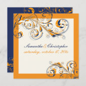 PixDezinesつる植物旋回|オレンジ+ネイビーブルー|DIYカラー 招待状 (正面/裏面)