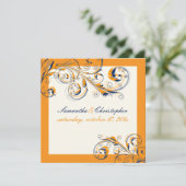 PixDezinesつる植物旋回|オレンジ+ネイビーブルー|DIYカラー 招待状 (スタンド正面)