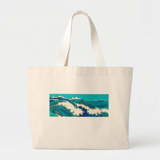 PixDezinesによる上原の海の波、 上原 ラージトートバッグ (正面)