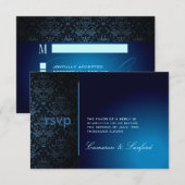 PixDezinesのご回答 ジュエリー ダマスク/サファイア 出欠カード (正面/裏面)