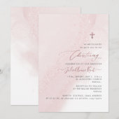 PixDezinesのほんのりピンクのローズゴールドの洗礼 招待状 (正面/裏面)