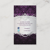 PixDezinesのアクセサリー ダマスク模様の偽シルバー/プラム 名刺 (裏面)
