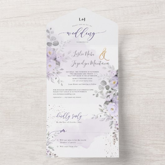 PixDezinesのエレガントなパープルの牡丹 オールインワン招待状 (内側)