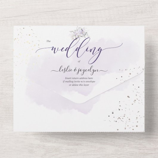 PixDezinesのエレガントなパープルの牡丹 オールインワン招待状 (裏面)