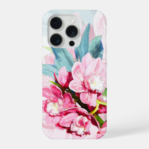 PixDezinesのオーキッドアイランド、ピンクのオーキッドと青いTi iPhone 15 Proケース