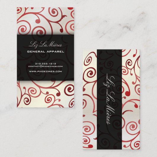 PixDezinesのカップケーキが渦巻き+ルビーの赤 名刺 (正面/裏面)