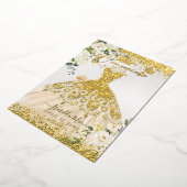 PixDezinesのキンセアニエラ シャンパンゴールド グリッター ドレス 箔招待状 (回転した状態)