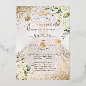 PixDezinesのキンセアニエラ シャンパンゴールド グリッター ドレス 箔招待状 (裏面)