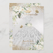 PixDezinesのキンセアニエラ シルバードレス ゴールドグリッター   招待状 (正面/裏面)