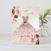 PixDezinesのキンセアニエラ ローズゴールド グリッター ドレス 招待状 (スタンド正面)