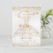 PixDezinesのキンセアニエラ 白金色グリッターのドレス 招待状 (スタンド正面)