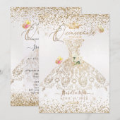 PixDezinesのキンセアニエラ 白金色グリッターのドレス 招待状 (正面/裏面)