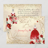 PixDezinesのキンセアニエラ 赤いドレスのお礼 招待状 (正面/裏面)