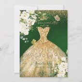 PixDezinesのキンチャネラ用ゴールドグリッターのドレス 緑 招待状 (正面)