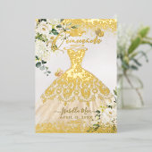 PixDezinesのキンチャネラ ケープタウン シャンパンゴールド グリッター ドレス 箔招待状 (立ち正面)