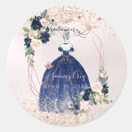 PixDezinesのキンチャネラ・ネイビー・ローズゴールドH2フラワーズ ラウンドシール