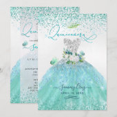 PixDezinesのキンチャネラ 水色 ティール グリッター ドレス 招待状 (正面/裏面)
