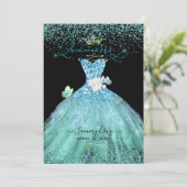 PixDezinesのキンチャネラ 水色 ティール グリッター ドレス 招待状 (スタンド正面)