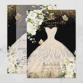 PixDezinesのキンチャネラ Champagne Gold グリッター ドレス 招待状 (正面/裏面)