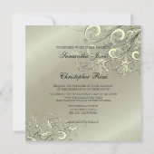 PixDeZinesのクリーム色のスワール/偽のシルバー 招待状 (裏面)